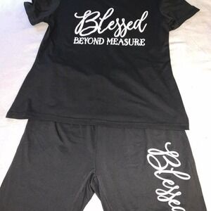 Womens Sz XL Casual Set with "Blessed" on Top and Bottom Black